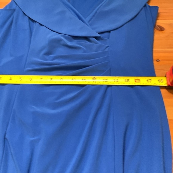 Frank Lyman Vintage Blue Dress w Gathered Waist & Wide Collar, Stretch - Picture 10 of 10